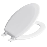 FBJ Elongated Wood Toilet Seat in White, Oval Wooden Toilet Seat, Adjustable & Easy to Clean-W8001