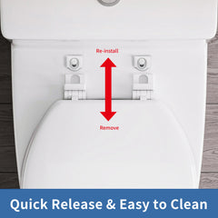 FBJ Elongated Wood Toilet Seat in White, Oval Wooden Toilet Seat, Adjustable & Easy to Clean-W8001
