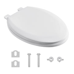 FBJ Elongated Wood Toilet Seat in White, Oval Wooden Toilet Seat, Adjustable & Easy to Clean-W8001