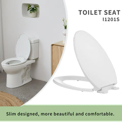 FBJ Oval Plastic Toilet Seat Soft Close in White, No Slam & Easy to Clean-I1201S