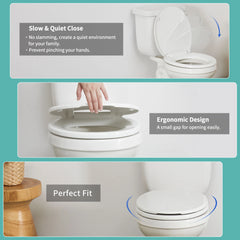 FBJ Round Plastic Toilet Seat Soft Close No Slam, White-I1200S