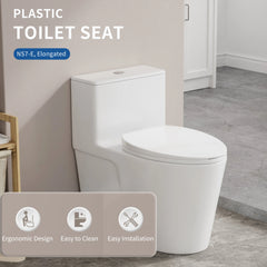 FBJ Round Plastic Toilet Seat in White, Easy to Install-NS7-E