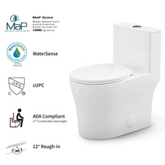 Modern Round Toilet, Compact One Piece Toilet with Dual Flush 0.9/1.28 GPF and MAP 1000g, Standard White Toilet WR03