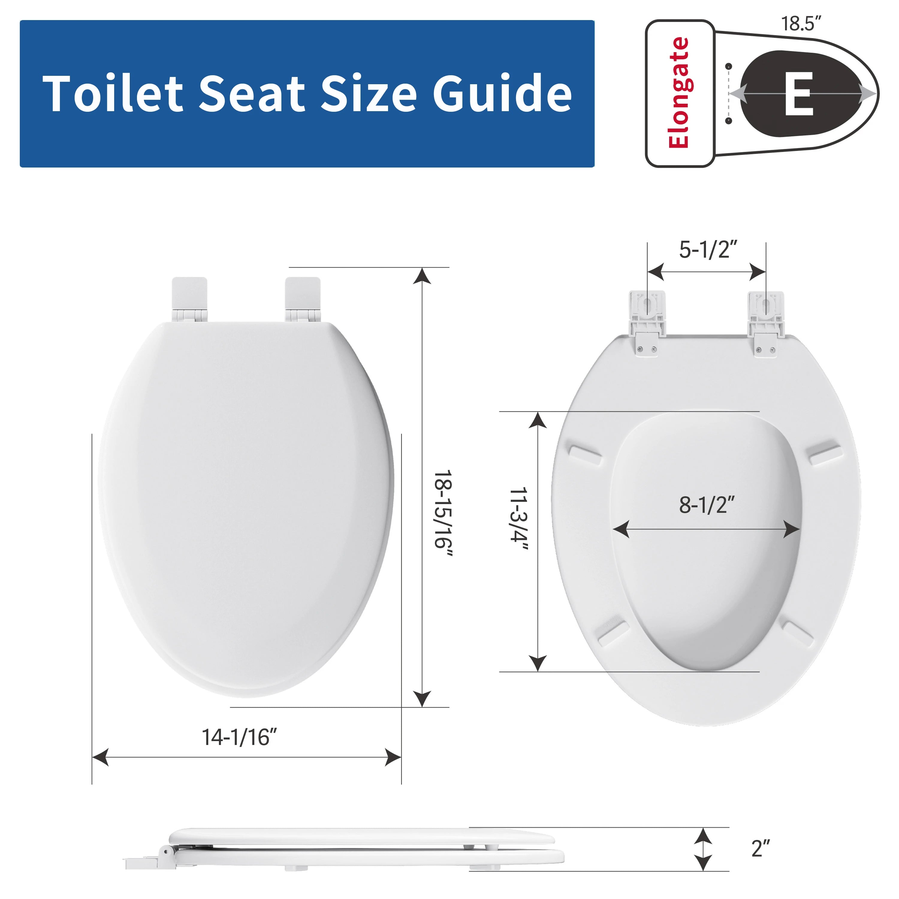 FBJ Elongated Wood Toilet Seat in White, Oval Wooden Toilet Seat, Adjustable & Easy to Clean-W8001