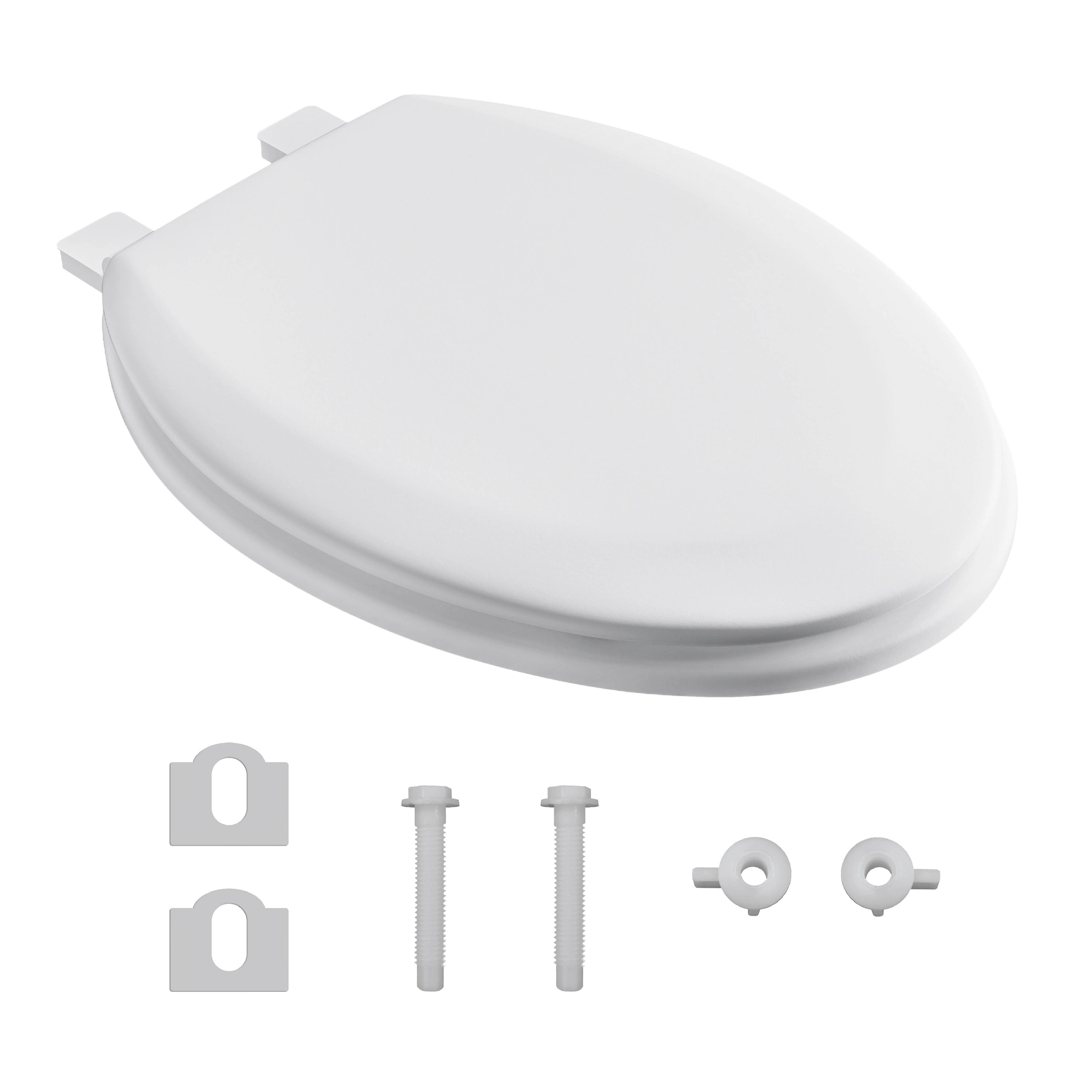 FBJ Elongated Wood Toilet Seat in White, Oval Wooden Toilet Seat, Adjustable & Easy to Clean-W8001