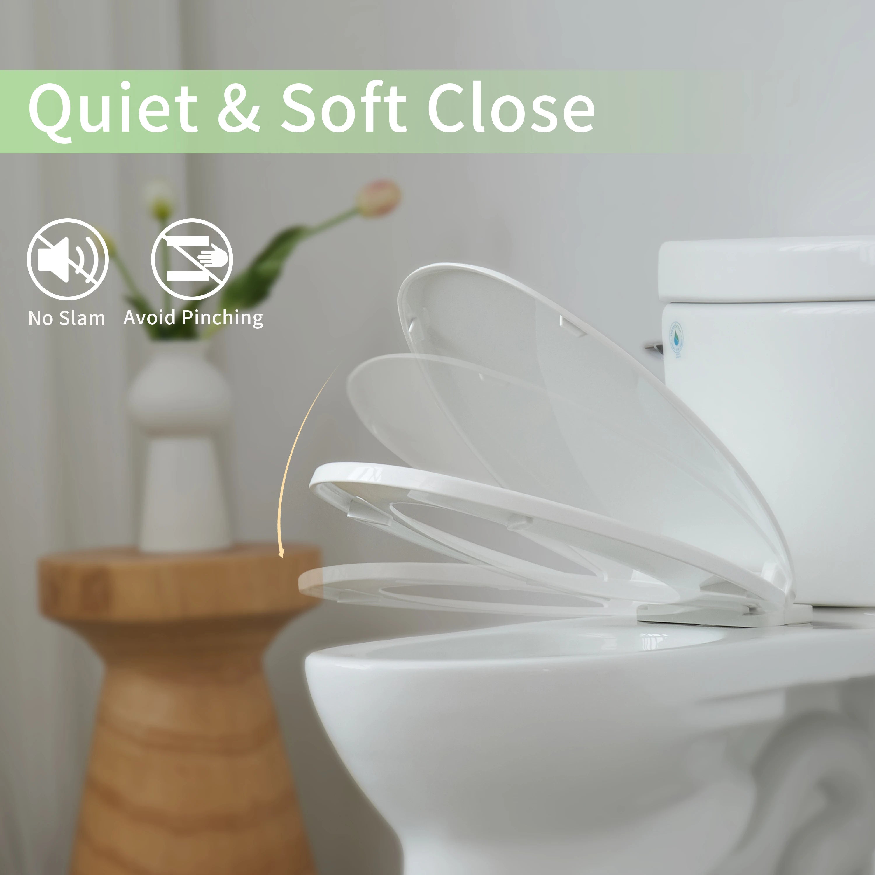 FBJ Oval Plastic Toilet Seat Soft Close in White, No Slam & Easy to Clean-I1201S