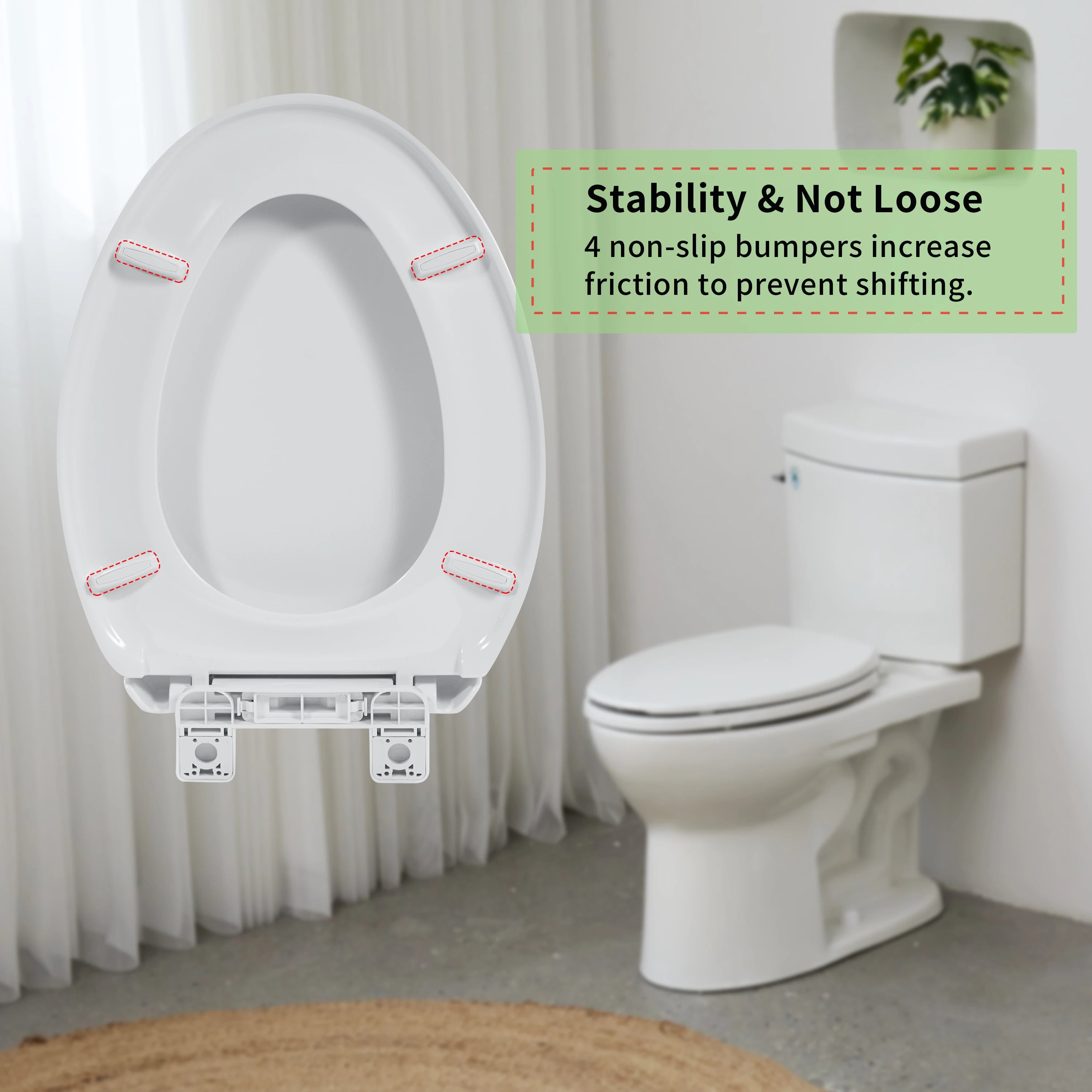 FBJ Oval Plastic Toilet Seat Soft Close in White, No Slam & Easy to Clean-I1201S