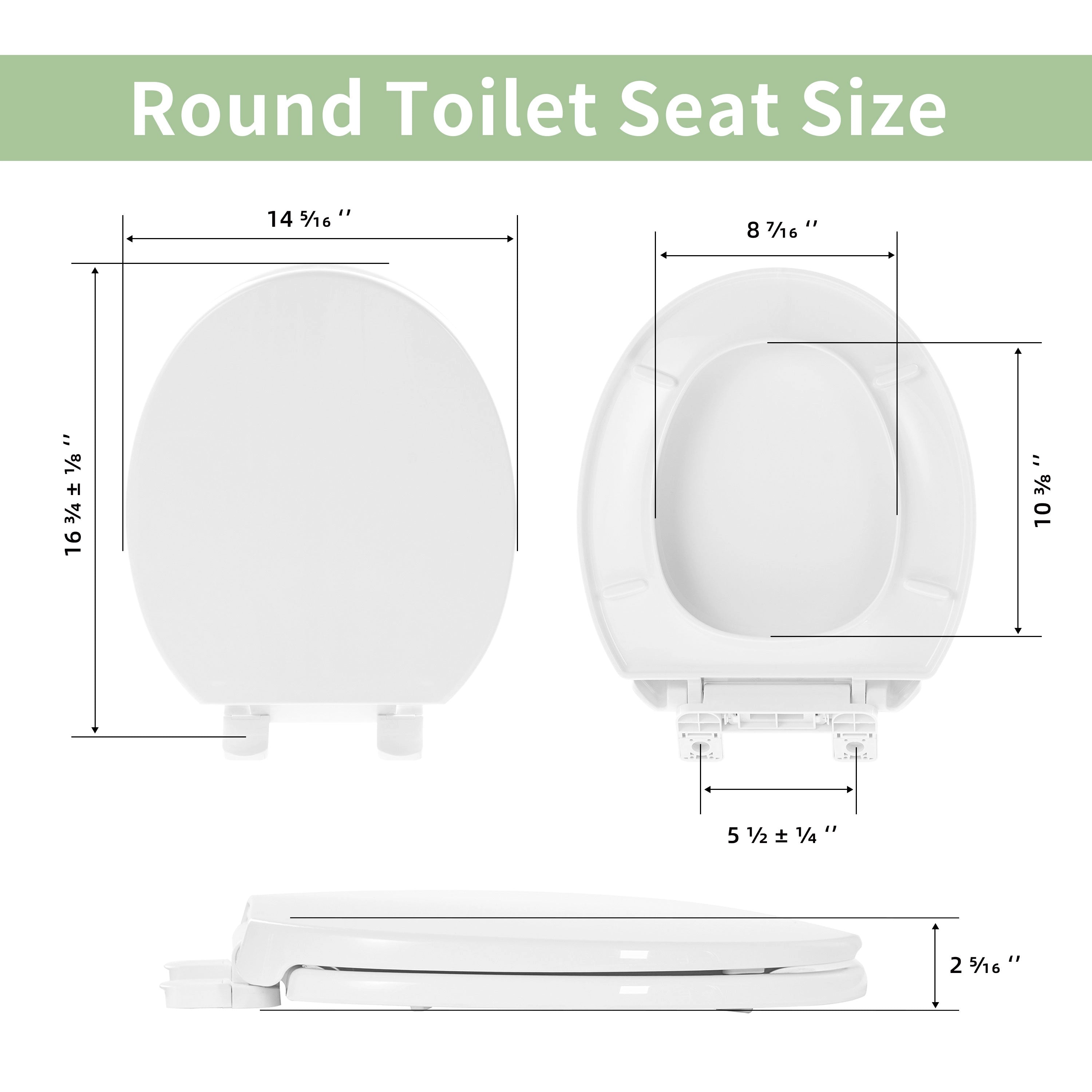 FBJ Round Plastic Toilet Seat Soft Close No Slam, White-I1200S