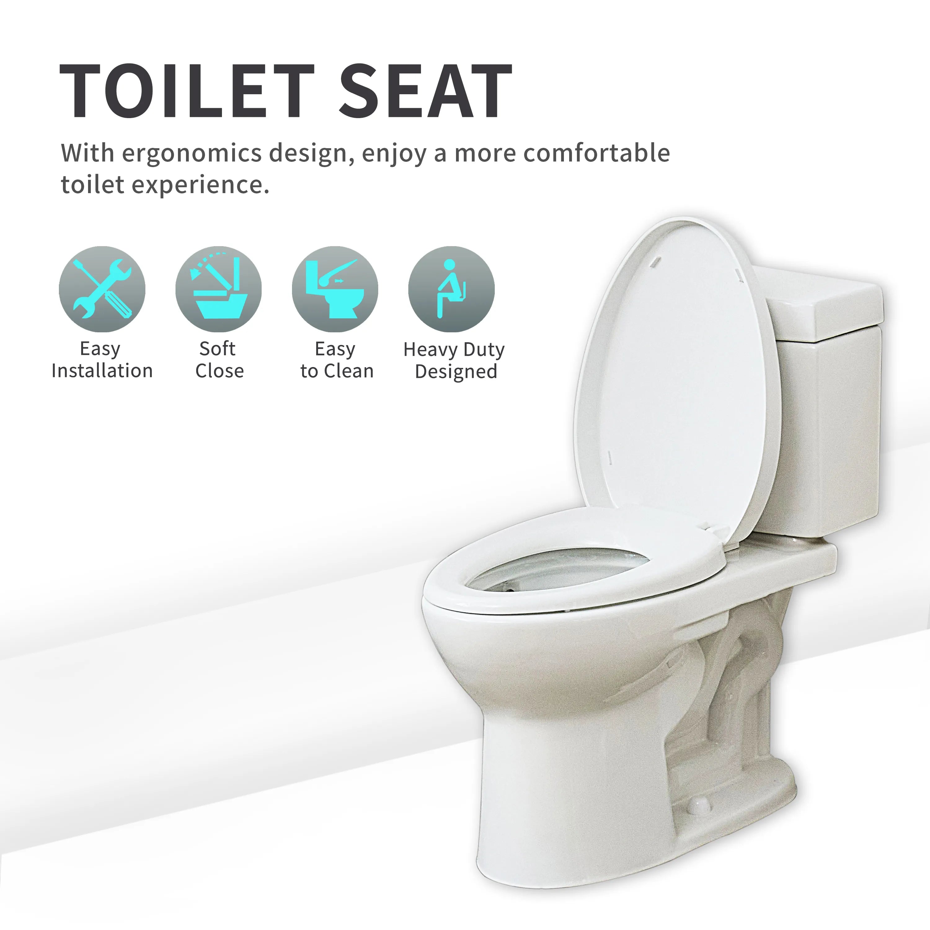 FBJ 400 Pound Slow Close Heavy Duty Oval Plastic Toilet Seat in White No Slam