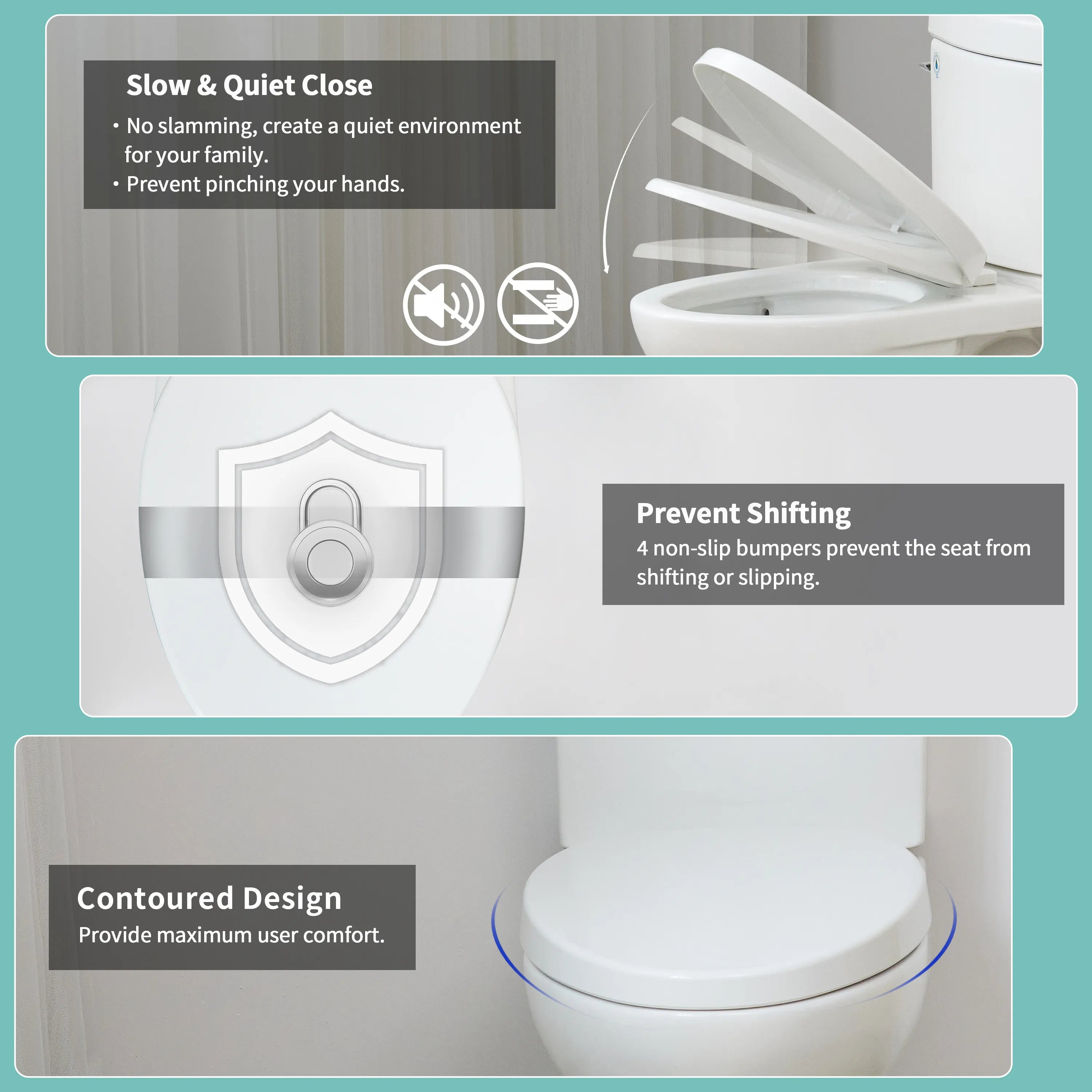 FBJ 400 Pound Slow Close Heavy Duty Oval Plastic Toilet Seat in White No Slam