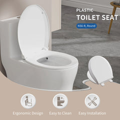 FBJ Round Plastic Toilet Seat in White, Easy to Install-NS6-R