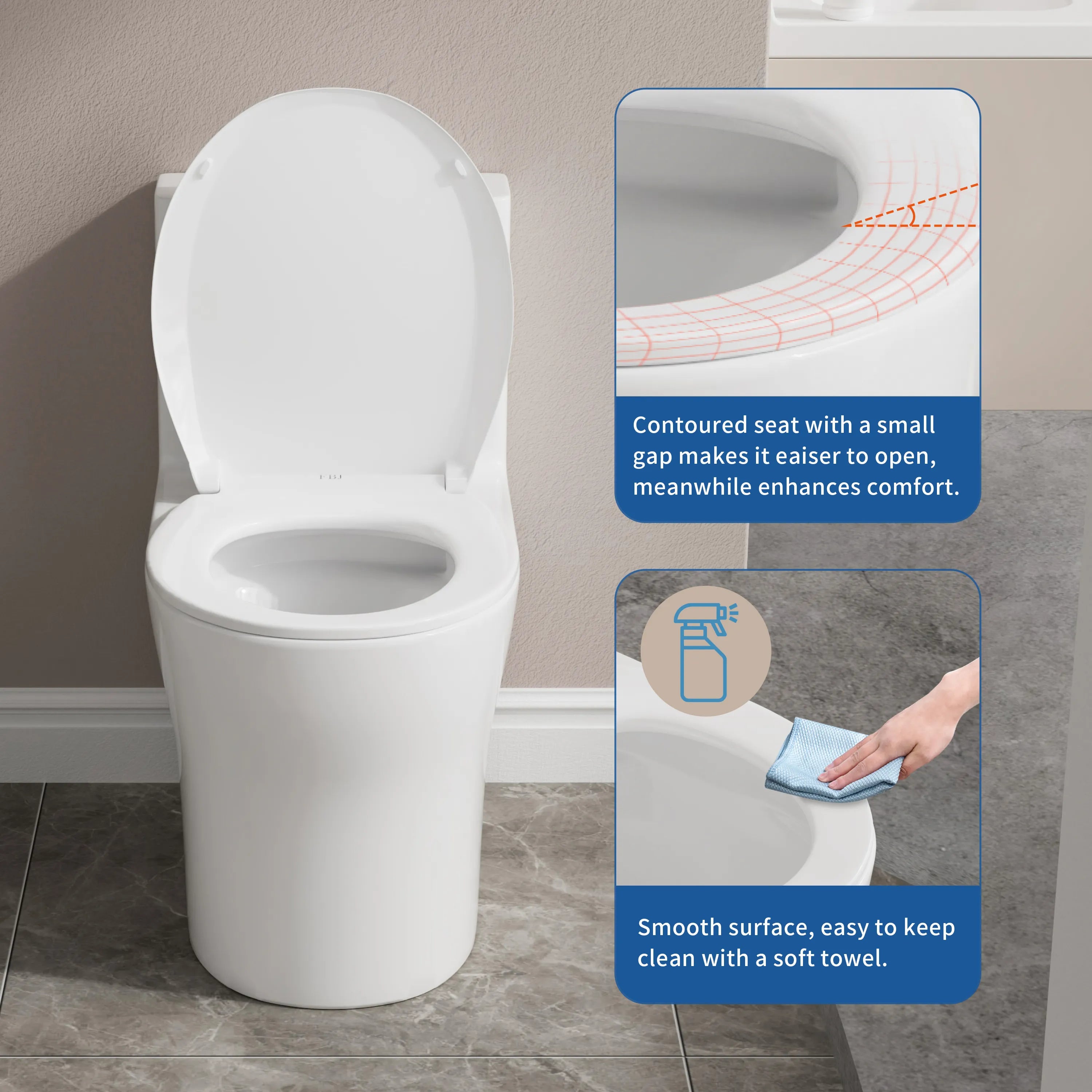 FBJ Round Plastic Toilet Seat in White, Easy to Install-NS6-R