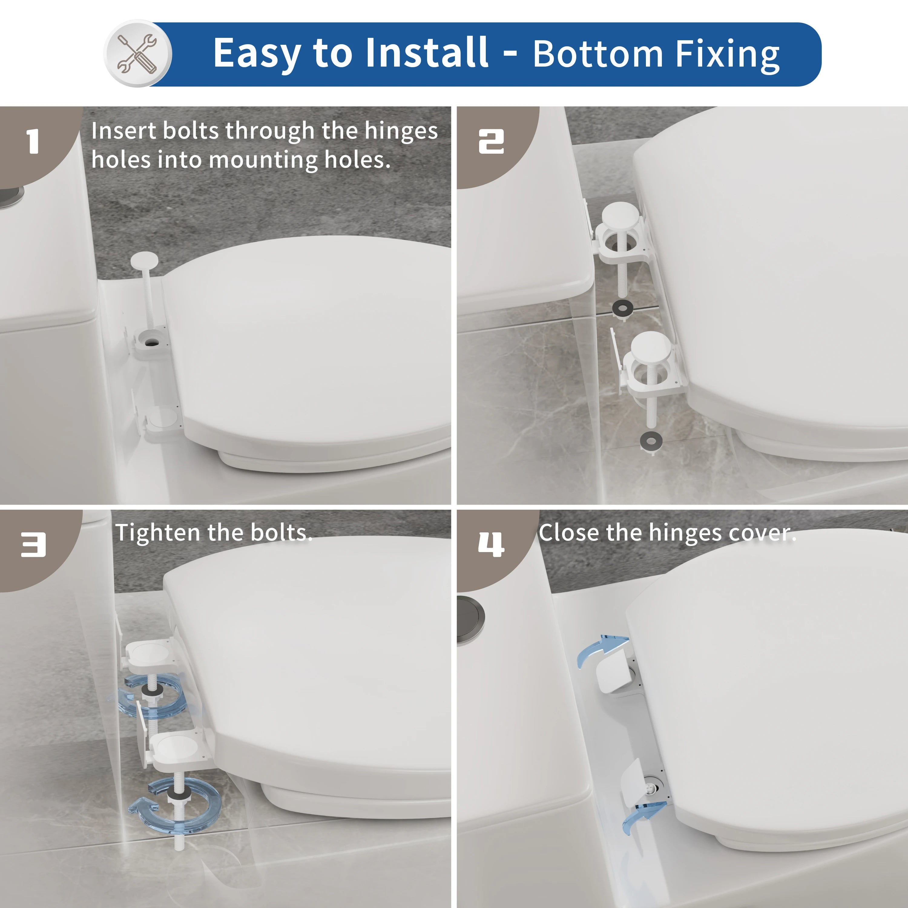 FBJ Round Plastic Toilet Seat in White, Easy to Install-NS6-R