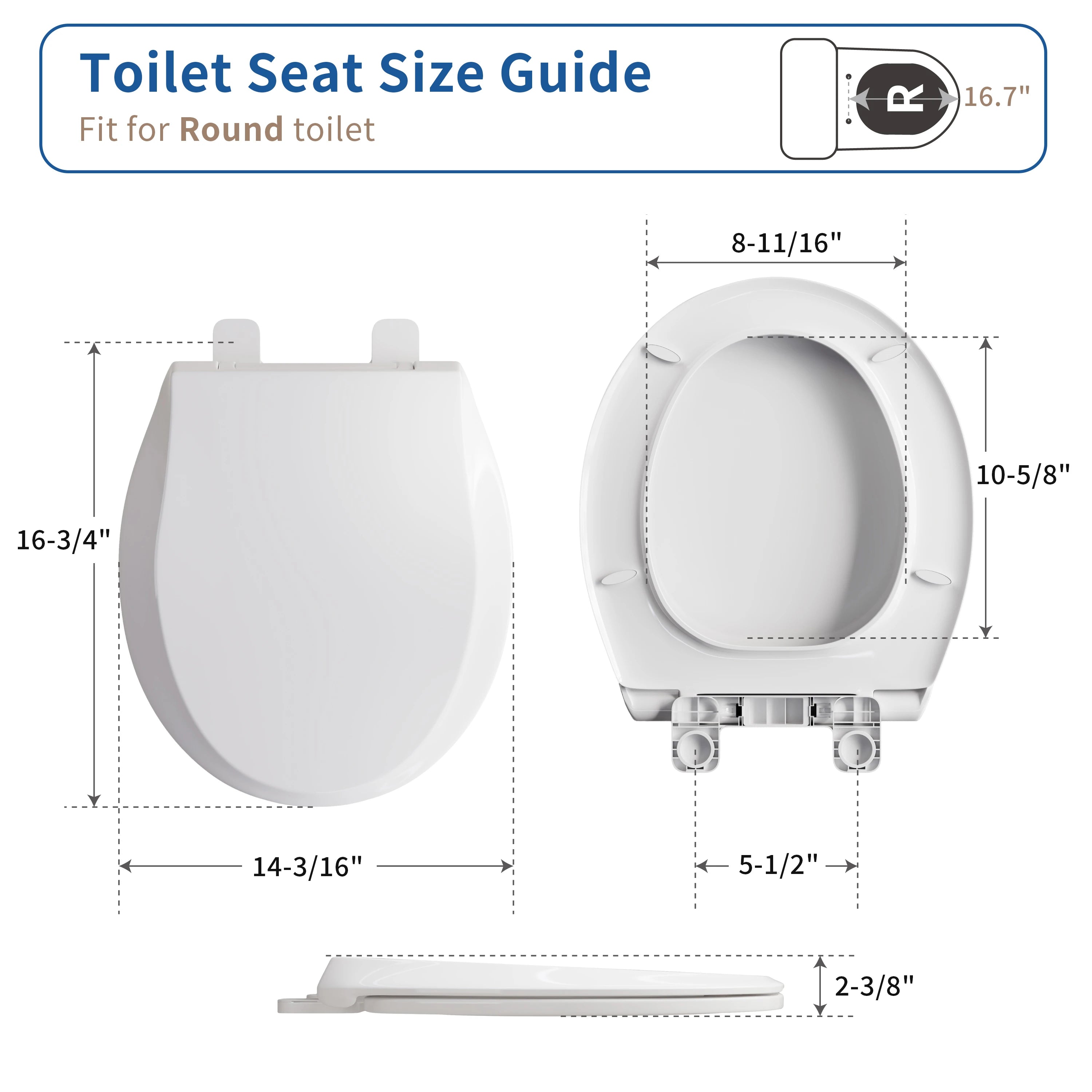 FBJ Round Plastic Toilet Seat in White, Easy to Install-NS6-R