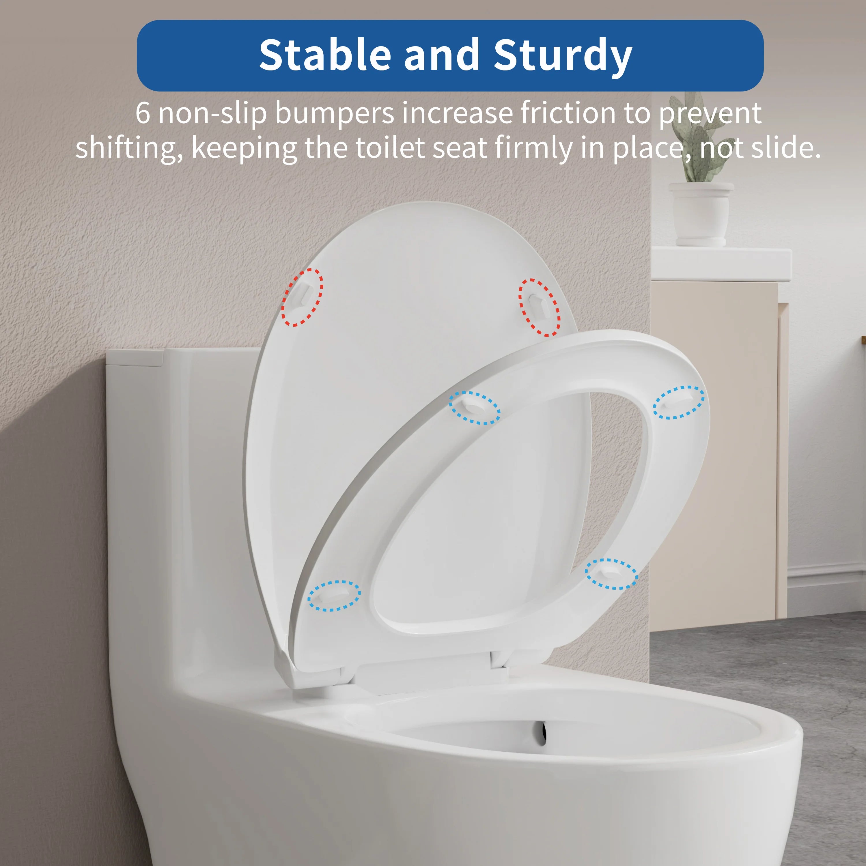 FBJ Round Plastic Toilet Seat in White, Easy to Install-NS6-R