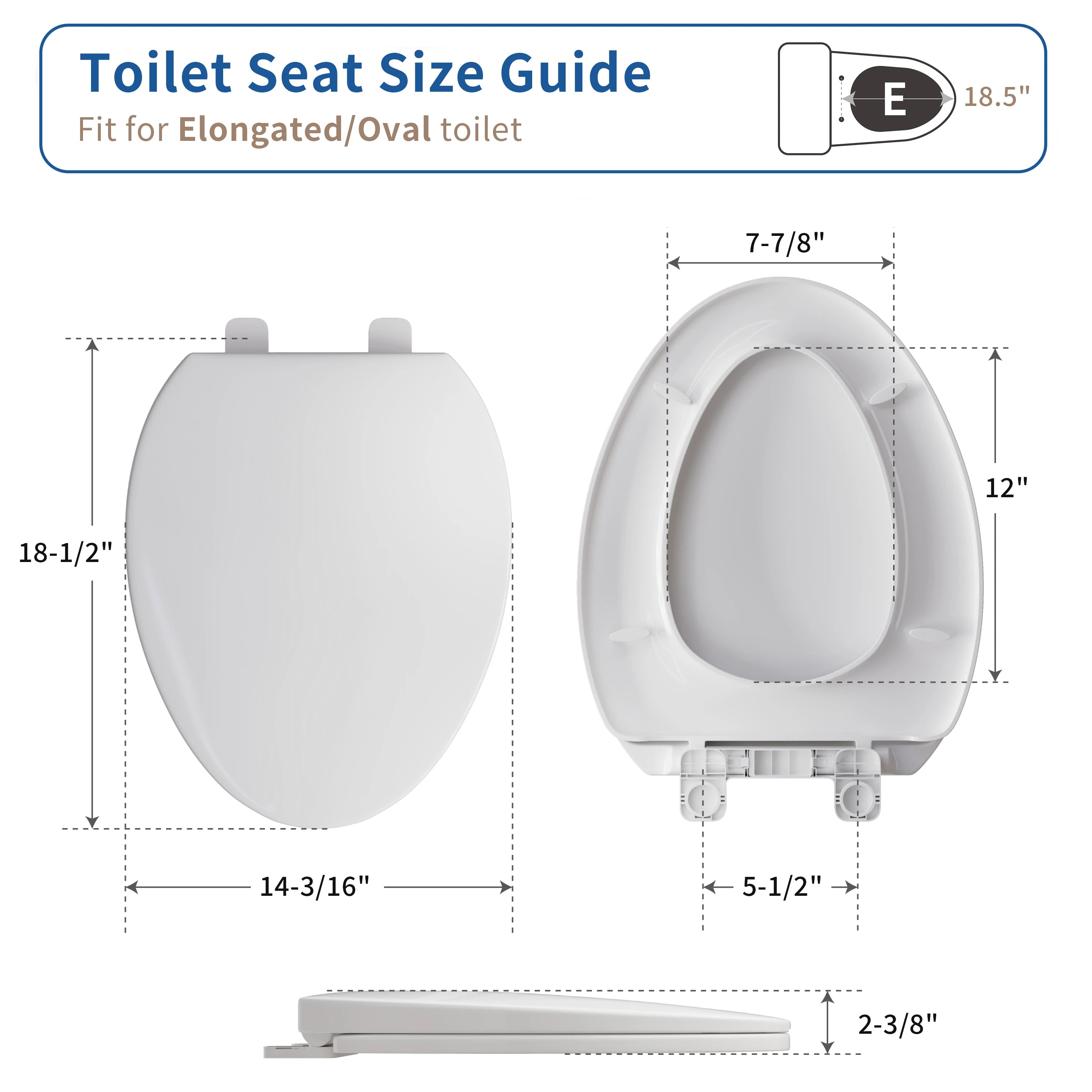 FBJ Round Plastic Toilet Seat in White, Easy to Install-NS7-E