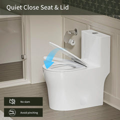 Modern Round Toilet, Compact One Piece Toilet with Dual Flush 0.9/1.28 GPF and MAP 1000g, Standard White Toilet  WR03
